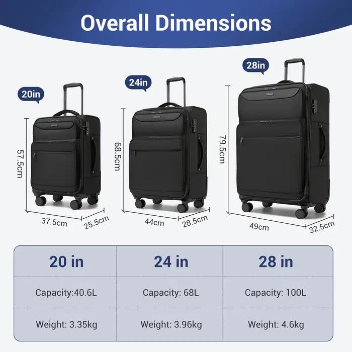 Valise British Traveller - Poignée réglable, 4 roulettes pivotantes, légère, serrure TSA - Bagage en