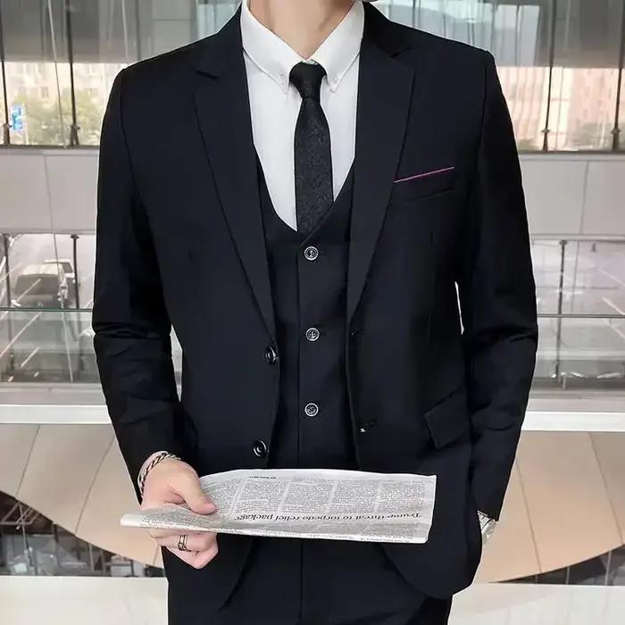 S-8XL (Blazer + gilet + pantalon) mode homme décontracté en plein air gentleman affaires mariage cou