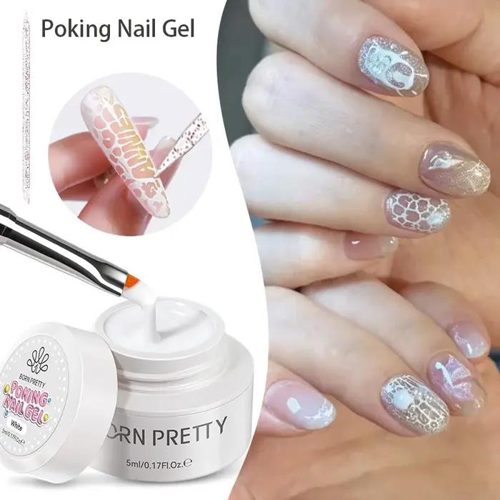 BORN PRETTY 5ml piquant ongles Gel dentelle trou noir blanc Poke bulle océan vague motif creux peint