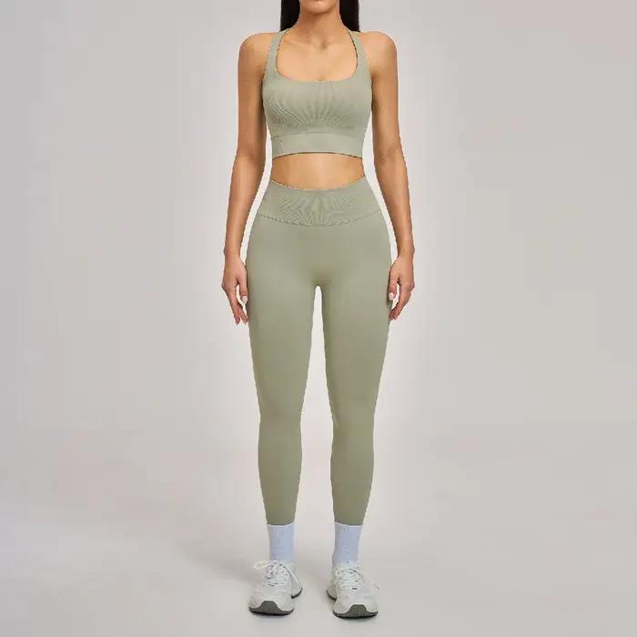 Ensemble de yoga 2 pièces pour femmes, tenue de sport sans couture, soutien-gorge antichoc, leggings