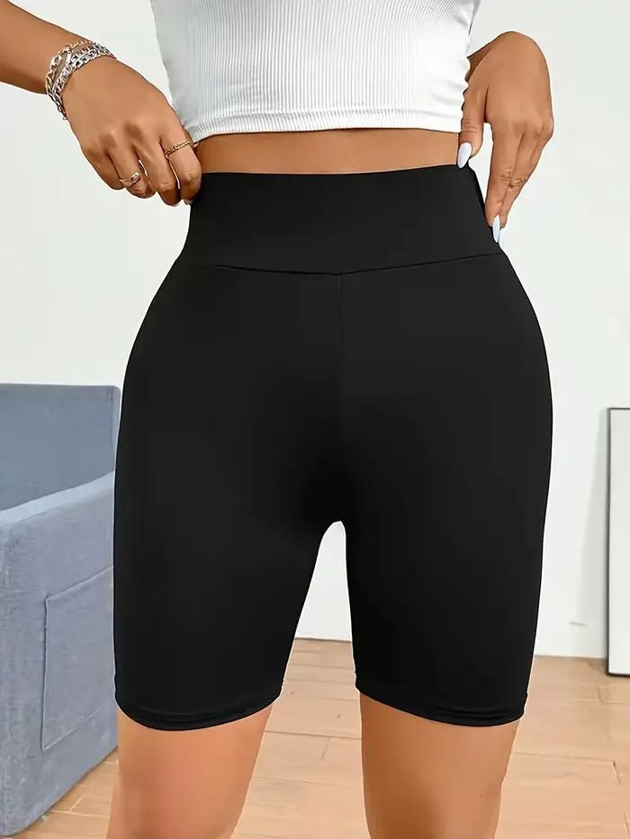 Shorts de cyclisme taille haute pour femmes tissu extensible couleurs unies pour sports d'été fitness yoga agilité confort