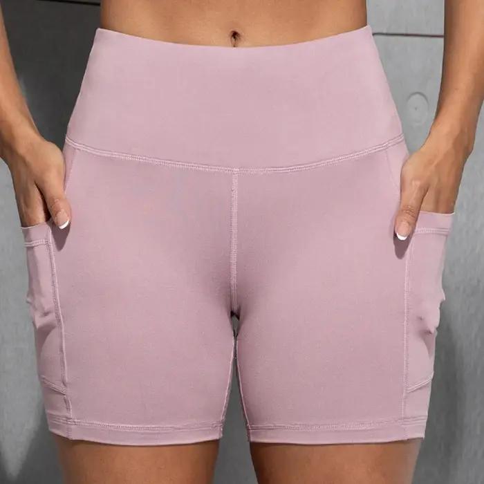 Femmes Shorts avec poches Sexy bout à bout Fitness collants de cyclisme mince couleur unie taille ha