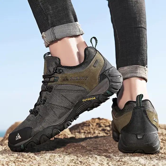 Chaussures randonnée homme cuir véritable HIKEUP - Semelle caoutchouc trekking 4 saisons plein air