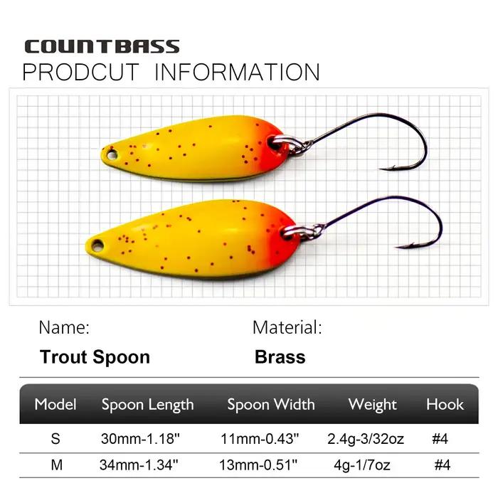 COUNTBASS – cuillères à truite, taille 2.4g et 4g, leurres de pêche, appâts métalliques pour saumon,