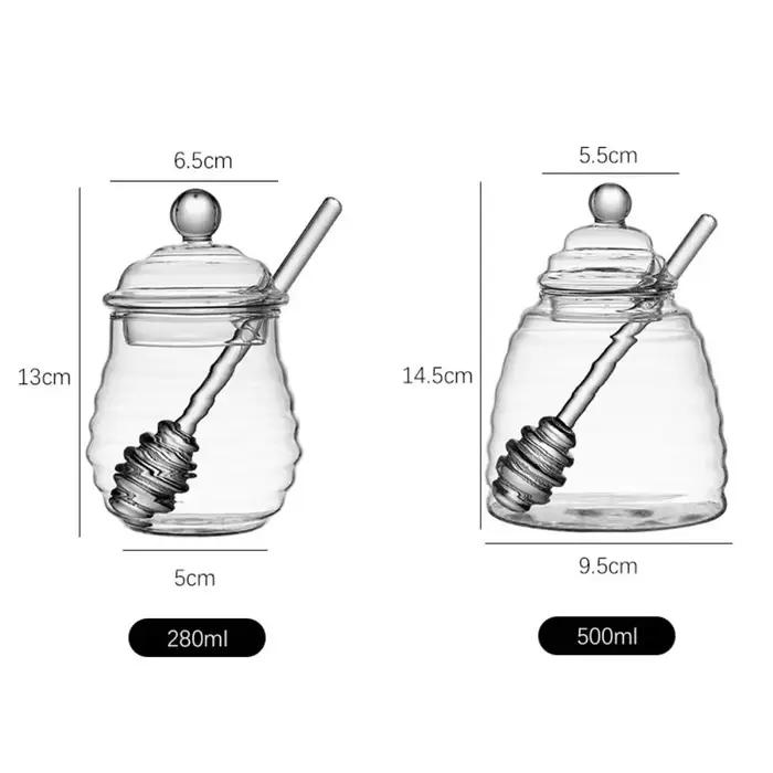 Pot de miel transparent avec louche et couvercle, accent d'abeille, précieux, cuisine, bouteille de