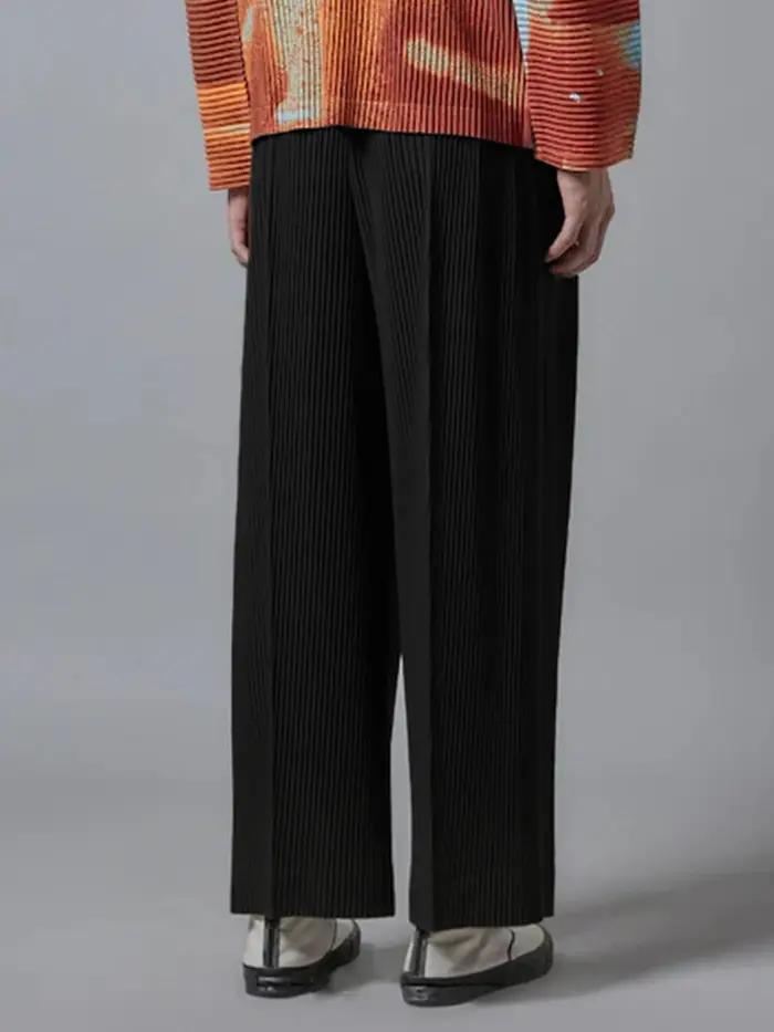 Nouveau pantalon large plissé Miyake pour homme, pantalon décontracté ample, pantalon long de rue