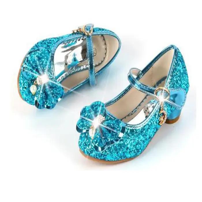 Chaussures princesse papillon en cuir pour enfants, chaussures à talons hauts avec nœud papillon en