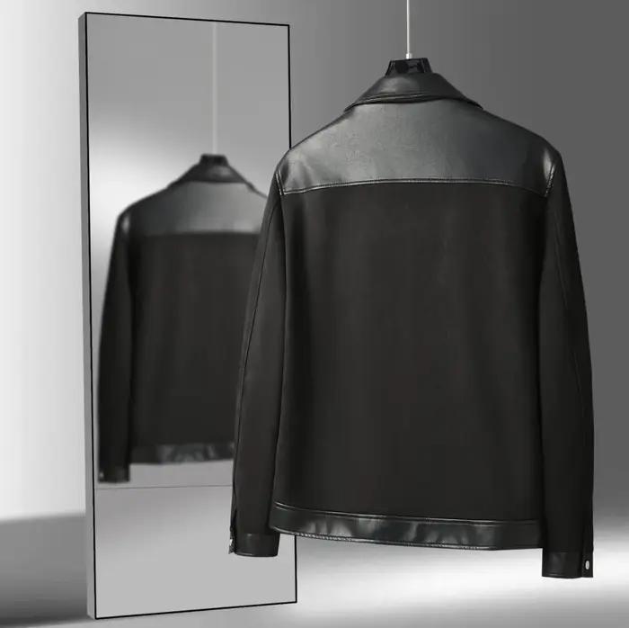 Veste décontractée d'affaires en simili daim épissé en cuir Pu pour hommes, printemps et automne