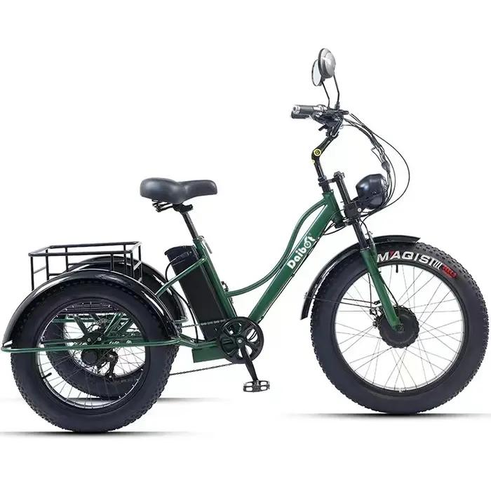Vélo électrique tricycle pour homme 48V 750W avec pneus gros et capacité de chargement pour longues distances en plein air et randonnées familiales