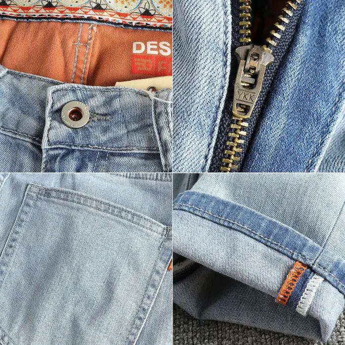 Jean bleu clair délavé rétro pour hommes, pieds slim, pantalon américain polyvalent à neuf points po