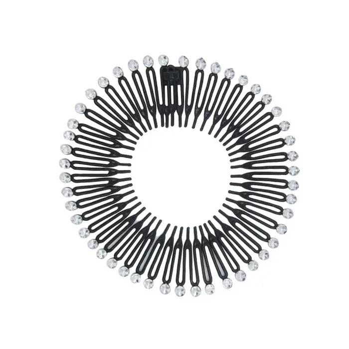 Femmes en plastique cercle complet extensible diamant Flexible peigne dents bandeau bandeau cheveux