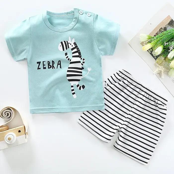 Ensemble de vêtements d'été 2 pièces pour enfants garçons, t-shirt à manches courtes + Short à rayur