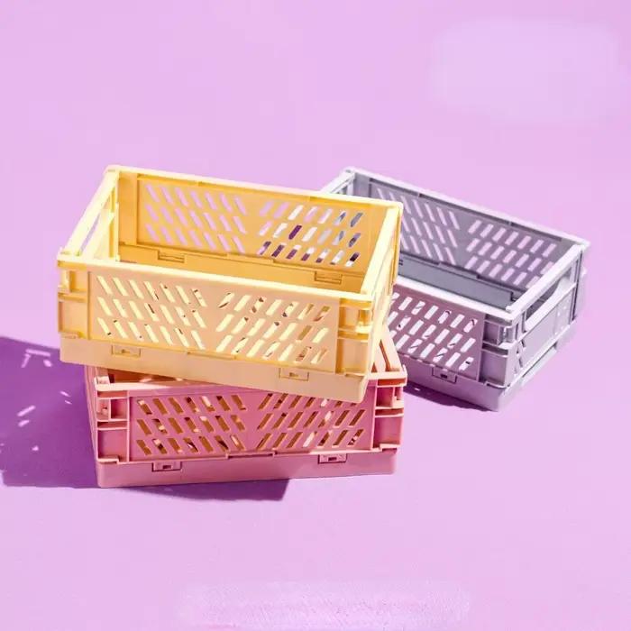 Caisse de rangement pliable en plastique, panier pliable, empilable, mignon, maquillage, bijoux, jou