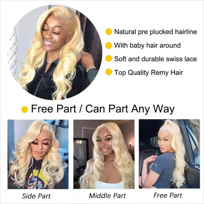 Perruque Lace Front Wig Body Wave Brésilienne Naturelle, Cheveux Humains, Blond 613, 13x4, 13x6, Tra
