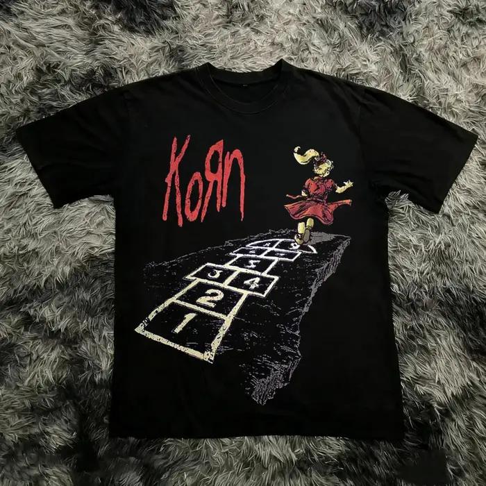 Korn Follow The Leader T-shirt en coton imprimé double face Metal Band Tee pour hommes et femmes, t-