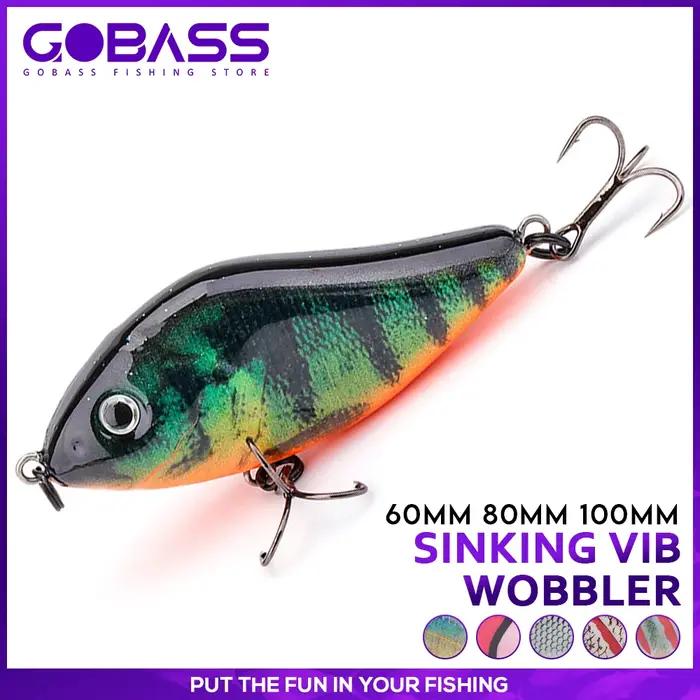 GOBASS curseur Jerkbait 6 cm/8 cm/10 cm coulant lent Musky Wobbler brochet VIB appât dur manivelle l