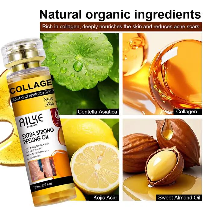 AILKE Huile peeling extra forte au collagène, peau blanchissante, solution exfoliante pour le visage
