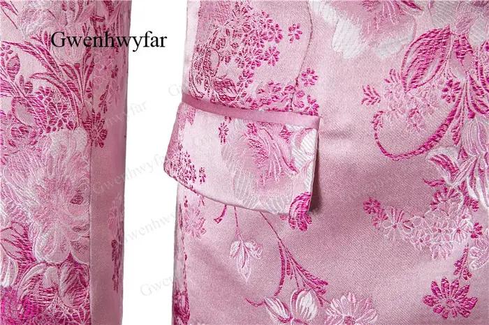 Gwenhwyfar rose hommes Tuxedos Floral 2026 haute qualité mâle fête Tuxedos 3 pièces coupe ajustée ch