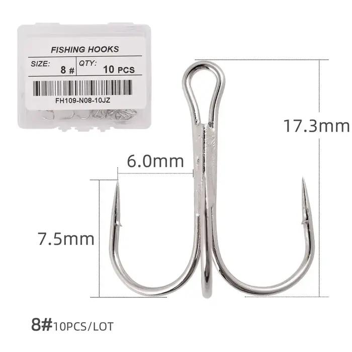 Hameçons triples de pêche aiguisés blancs, matériel de pêche au poisson, outils et accessoires, 10 p