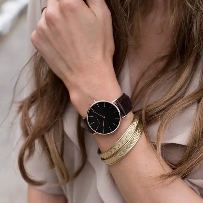 HANNAH MARTIN Top marque femmes montres étanches 36mm mode luxe Ultra mince en cuir créatif or Rose