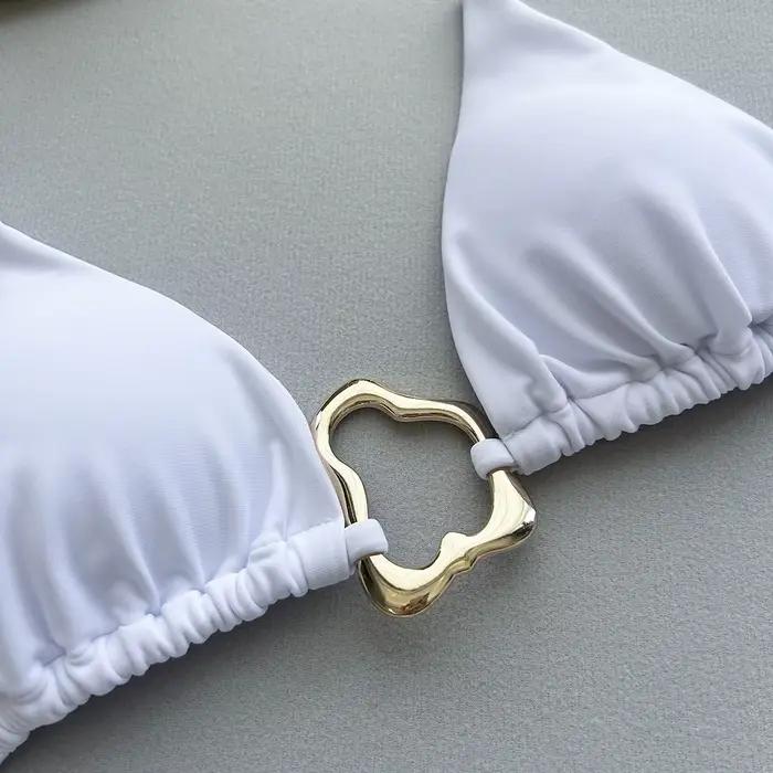 Nouveau Bikini Sexy couleur unie à lacets fendu maillot de bain deux pièces pour les femmes