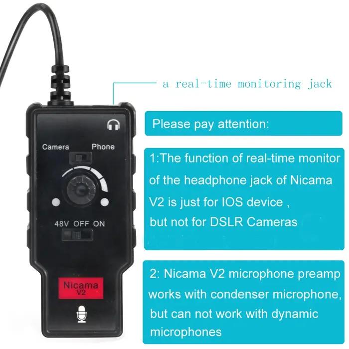 Adaptateur de Microphone/guitare Nicama V2 XLR femelle vers 3.5mm, préampli de Microphone pour iPhon