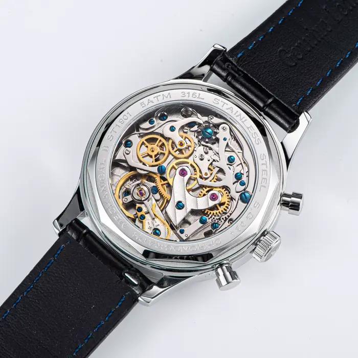 Sugess-Montre Pilote pour Homme, Chronographe Mécanique, Montre-Bracelet, Air Force, Saphir, Étanche