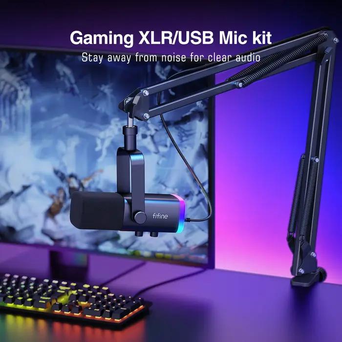 FIFINE-Kit de microphone de jeu XLR/USB, avec prise téléphonique pour sauna/muet/RVB/support de bras