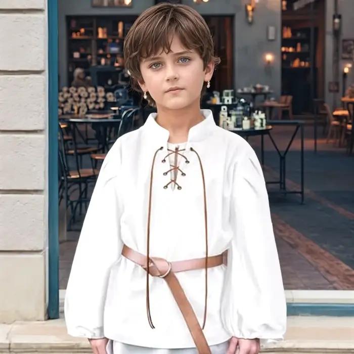 Chemise de Pirate médiévale pour garçons, Costume de la Renaissance à lacets pour Halloween, Jacobit