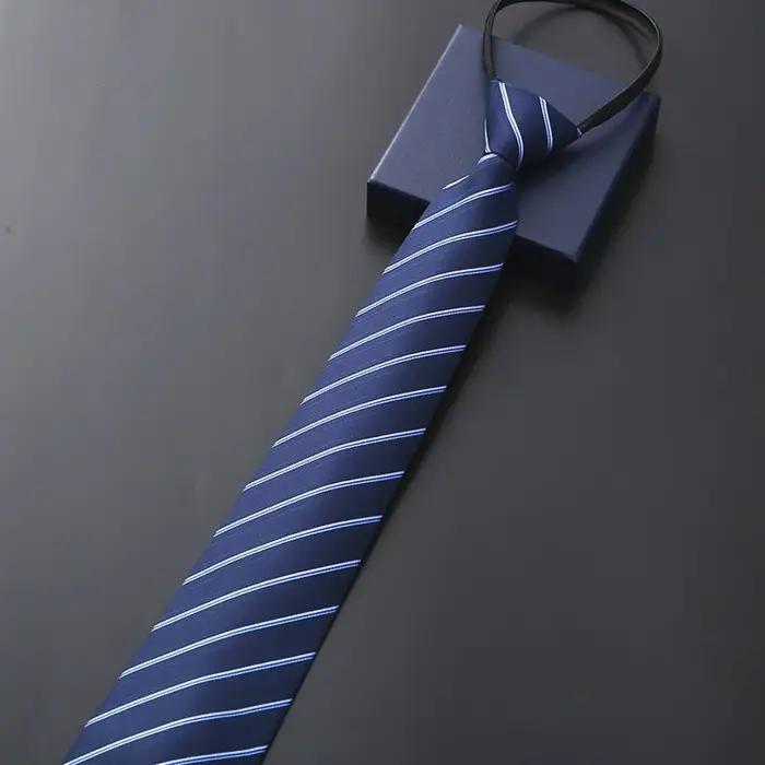 Élégant 8CM paresseux cravates bleu noir rouge rayé hommes chemise robe d'affaires fermeture éclair