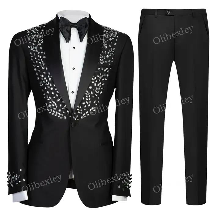 Smokings noirs pour hommes costumes noirs 2 pièces personnalisé Elegante haute qualité Slim Fit homm