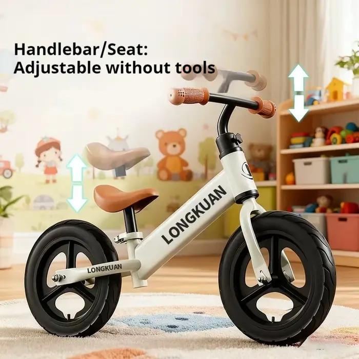 Vélo d'équilibre de 12 pouces cadre en acier haute teneur en carbone guidon et siège réglables pour randonnées et conduites en extérieur