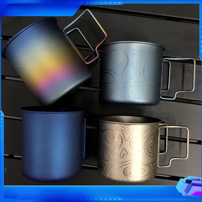 Tasse à eau portable en titane pur avec poignée pliante, tasse de pique-nique, tasse à thé en océan,