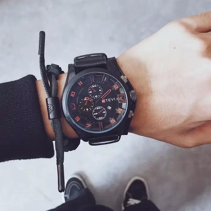 Montres rétro pour hommes, montre de luxe haut de gamme pour homme, bracelet en cuir PU, montre à qu
