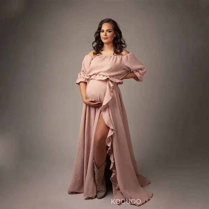 Robe de maternité en coton, accessoire de Studio de photographie, fente haute, épaules dénudées, sty