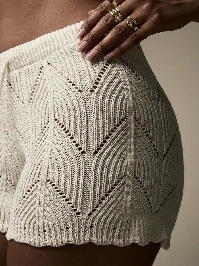 Short à cordon tricoté au crochet fait à la main, couverture de plage confortable et décontractée, v