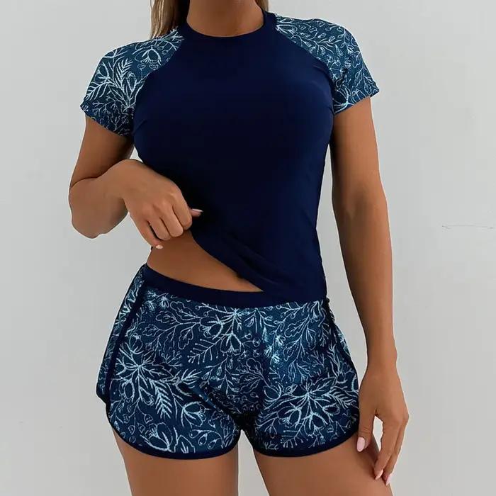 Tankini femme manches courtes 2025 - Ensemble maillot de bain surf sport piscine avec short confortable