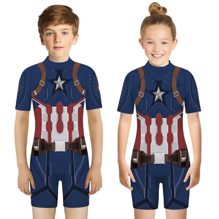 Enfants une pièce maillot de bain super-héros impression 3D combishort enfant à manches courtes mail