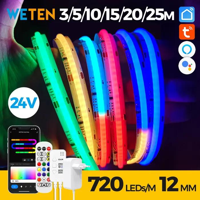 Bande lumineuse LED RGBIC COB intelligente Tuya WIFI adressable flexible RGB néon LED 24 V contrôle