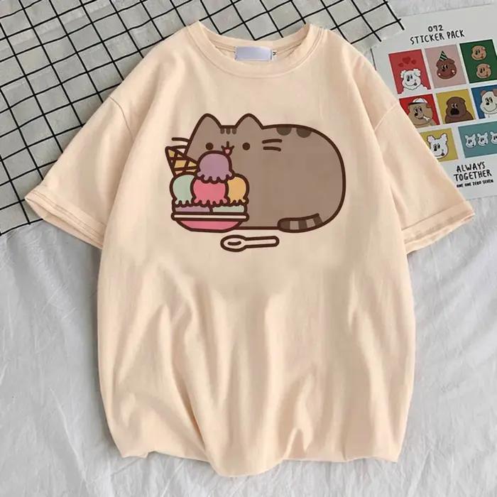 Pusheen chemise adolescent Y2k 2000s graphique rétro années 80 kawaii t-shirt université numérique V