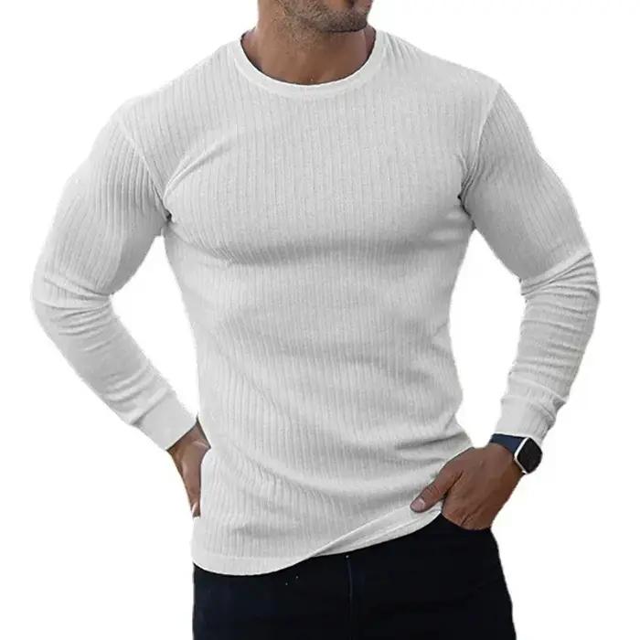 T-Shirts de gymnastique unis à manches longues pour hommes, chemises à bandes de sport ajustées, tri
