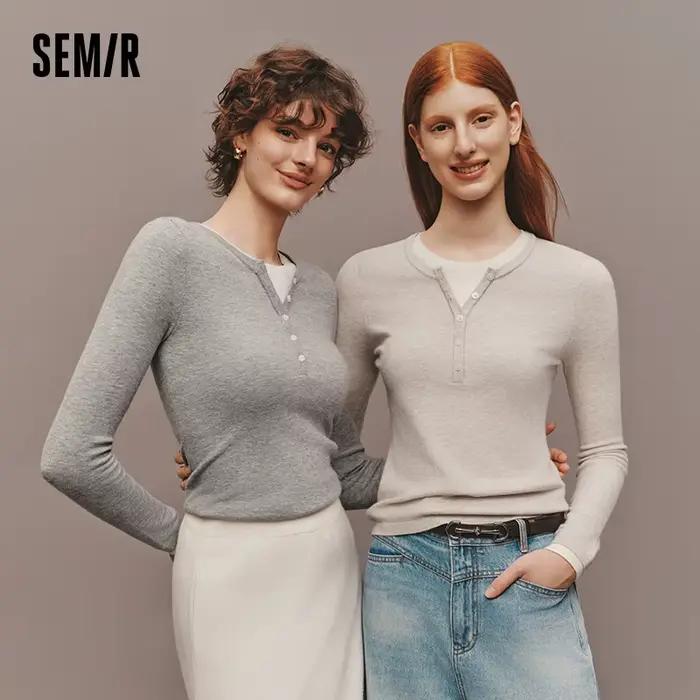 Semir tricoté pull femmes hiver col Henley faux deux pièces chauffeur antibactérien antistatique min