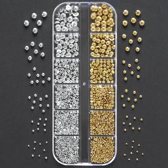 12 grilles de perles de Caviar 3D pour ongles, breloques en métal or argent, bijoux, boules en acier