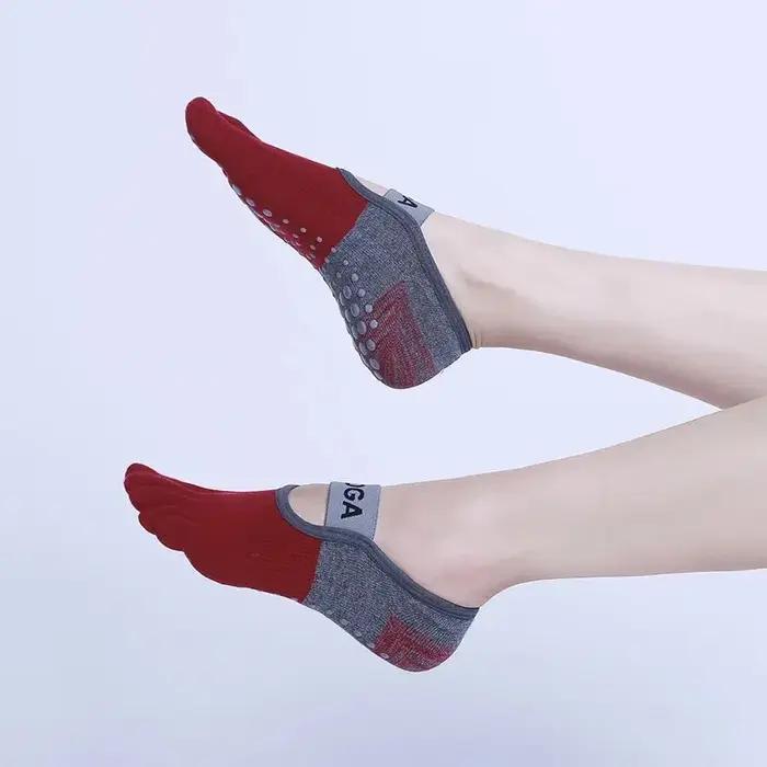Chaussettes de yoga à cinq doigts antidérapantes pour femmes - Respirantes en silicone pour pilates et ballet