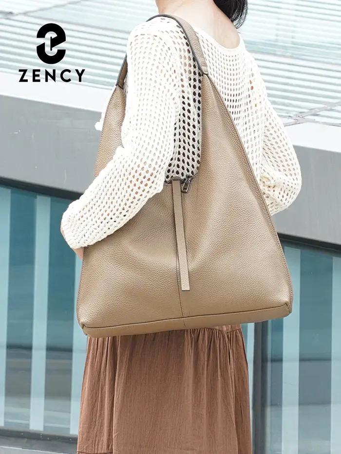 Zency – sac Hobo à bandoulière en cuir véritable pour femme, sac de Shopping de grande capacité en c