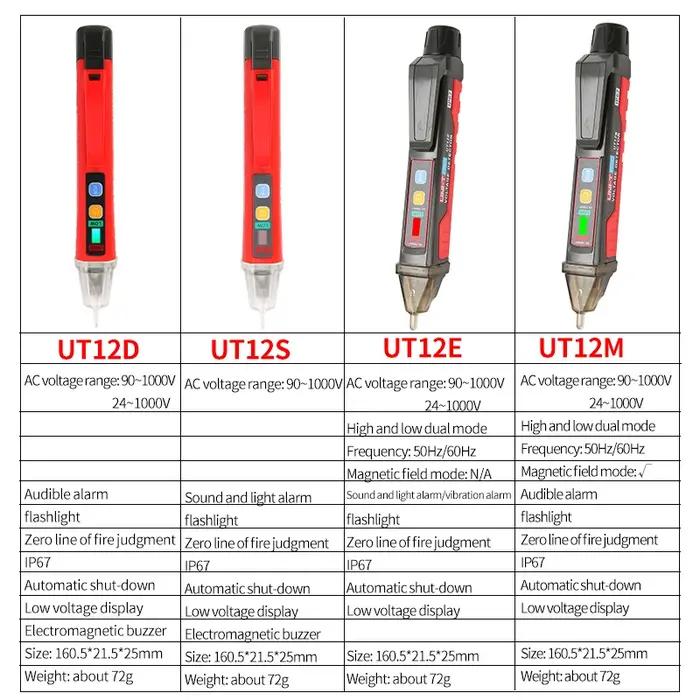 UNI-T UT12D UT12E UT12M Détecteur de tension sans contact Stylo Touristes élevés et bas Mode 1000V T