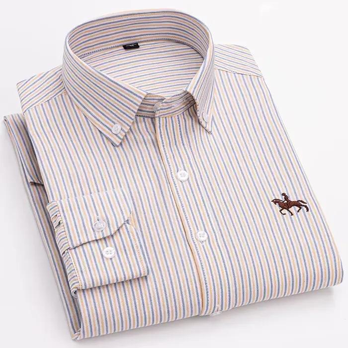 Chemise Oxford en pur coton à manches longues pour hommes, tenue d'affaires décontractée, coupe régu