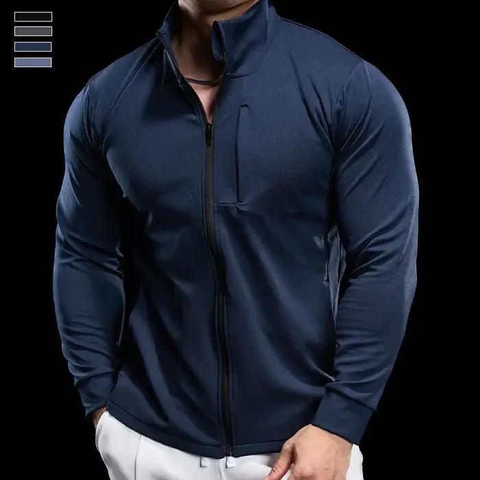 Veste de sport à fermeture éclair pour homme, sweat-shirt de fitness à séchage rapide, vestes de cou