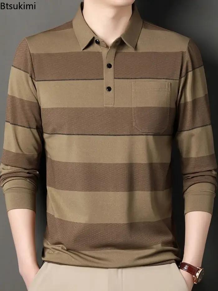 Polos Rayés Tendance 2026 Chemises Décontractées Manches Longues Col Revers Boutonné Style Élégant Homme Occasions Spéciales Mode Vestimentaire