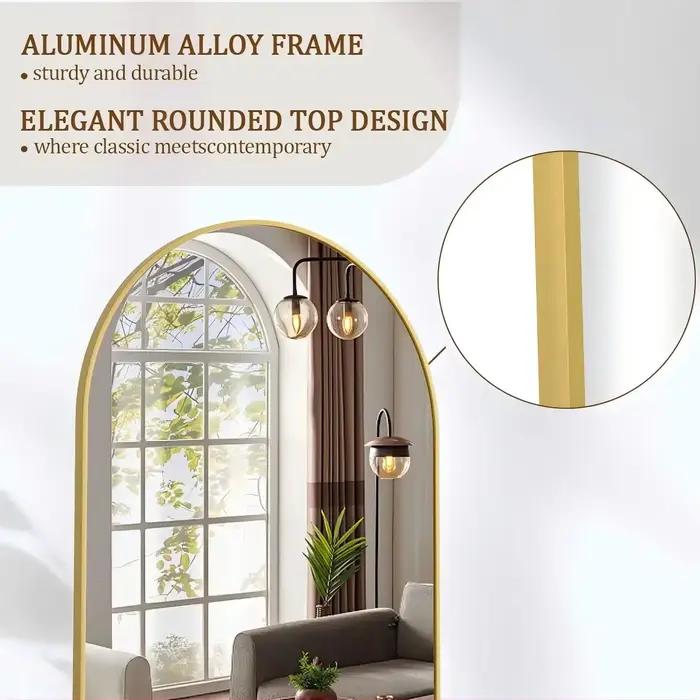 BEAUTYPEAK Miroir pleine longueur arqué, miroir de sol complet de 71 po x 26 po sur pied suspendu ou